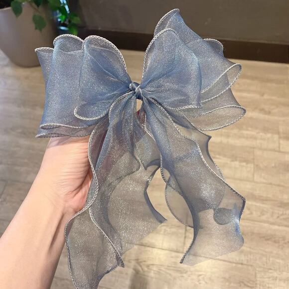 Blue Shiny Chiffon Hair Bow Clips Imported from Korea - Picture 2 of 2